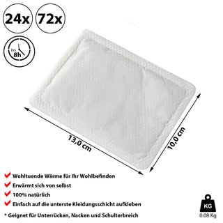 24/72x Wärmepad Set 13x10 cm Wärmepflaster Rückenwärmer Tiefewärme Körperwärmer selbstklebend 8 Stunden Wärme Heizkissen