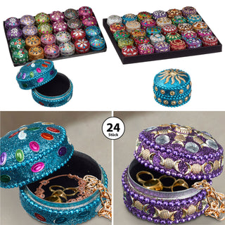 24x Schmuckdose Orient Ø:3,5/4,5cm Schmuckkästchen Dose Box Glitzer Schatulle bunt