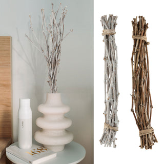 Dekobündel Weinzweige 60cm weiß/natur Dekostange Holzstange mit Juteseil Astbündel Holzbündel