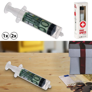 1/2x Finanzspritze 15x3cm Geldgeschenk Spritze Geld Verpackung Geldspritze Wunscherfüller