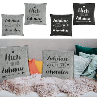 Kissen Filz 2er Set Spruch Zuhause hell-/dunkelgrau 38x38cm Kuschelkissen Sofakissen Dekokissen