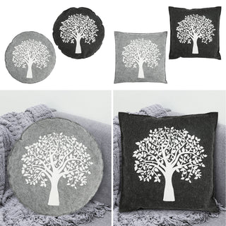 2x Kissen Aufdruck "Lebensbaum" hell dunkelgrau Filz quadratisch/rund 38x38cm Sofakissen Dekokissen