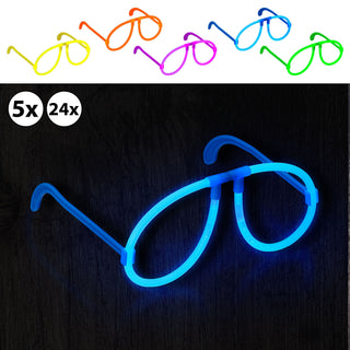 5/24x Partybrille Knicklicht 5er Set Brille Neonbrille Leuchtbrille 5 Farben Bügelbrille Partygag