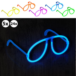 5/24x Partybrille Knicklicht 5er Set Brille Neonbrille Leuchtbrille 5 Farben Bügelbrille Partygag