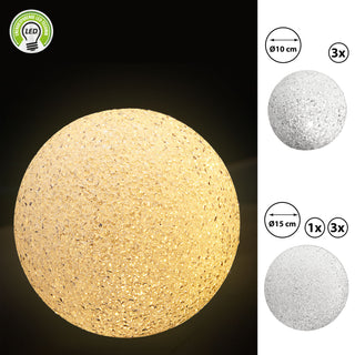 1/3x LED Dekokugel Ø:10cm/15cm Lampe Stimmungslicht Gartendeko Licht Leuchte Kunststoff Crinkledesign batteriebetrieben