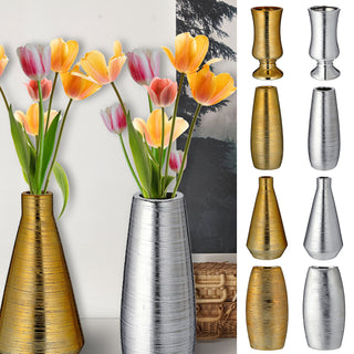 Vase gold/silber matt verschiedene Designs / Größen Steinzeug Blumenvase Tischvase Dekovase Steingut-Vase