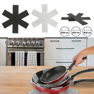 3x Pfannenschutzmatte Filz Ø:26/35/38cm 2 Farben Schutzmatte Pfannenschoner Anti-Rutschnoppen Untersetzer