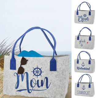 Filztasche Aufdruck Filz 40x26x26,5cm Henkel maritimer Look Stickereri Shopper Henkelkorb Tragetasche