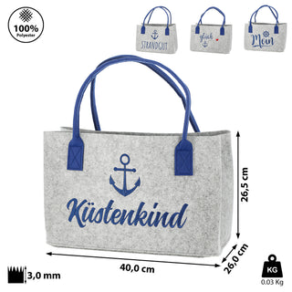 Filztasche Aufdruck Filz 40x26x26,5cm Henkel maritimer Look Stickereri Shopper Henkelkorb Tragetasche