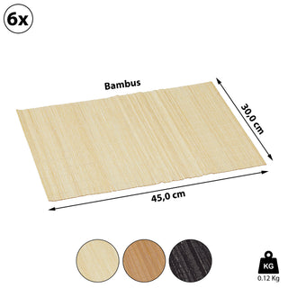 6x Bambus Tischset natur/hell-/dunkelbraun 45x30cm Platzmatte Platzset Tischuntersetzer abwaschbar