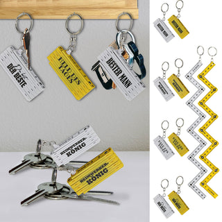 Schlüsselanhänger 4er Set Zollstock 4 Sprüche weiß/gelb 6,5x1,3x2,4cm Maßstab Schlüsselring Meterstab Anhänger
