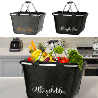 Einkaufskorb Filz "Alltagsheldin" hell-/dunkelgrau Aluminium 48x28x29cm Korb Filzkorb Tragekorb Shopper