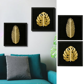 3D Wandbild Metallfeder / Metallblatt 32x32cm schwarz gold Bild Dekobild Feder / Ahornblatt Metallbild