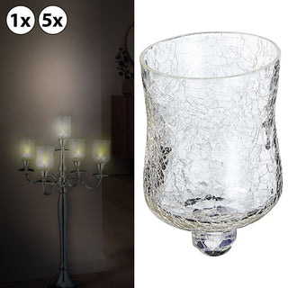1/5x Glasaufsatz für Kerzenleuchter 7x10cm Glasgefäß Crackle Design Windlichtaufsatz Teelichthalter