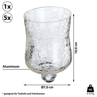 1/5x Glasaufsatz für Kerzenleuchter 7x10cm Glasgefäß Crackle Design Windlichtaufsatz Teelichthalter