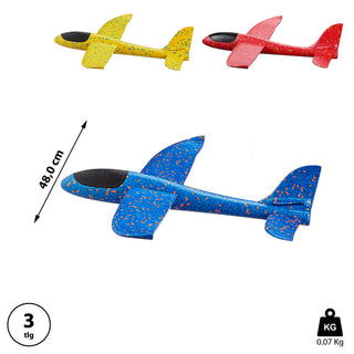 Wurfgleiter Segelflugzeug Bastelset 3tlg gelb/rot/blau 48cm Gleiter Spielzeug Segler Kinderspielzeug Outdoor