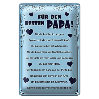 Blechschild Spruch 20x30cm Für den besten Papa