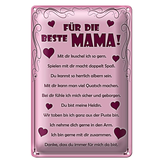 Blechschild Spruch 20x30cm Für die beste Mama