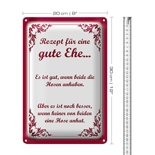 Blechschild Spruch 20x30cm Rezept für eine gute Ehe