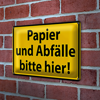 Blechschild Hinweis Müll 30x20cm Papier Abfälle bitte hier