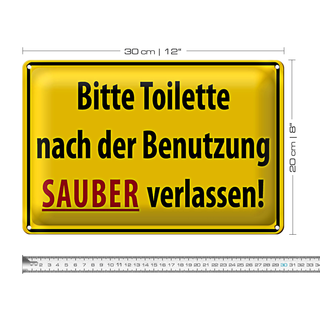 Blechschild WC 30x20cm Toilette nach Benutzung sauber
