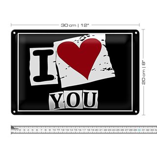 Blechschild Spruch 30x20cm I Love You Herz