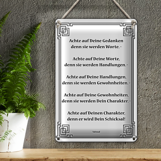 Blechschild Spruch 20x30cm Achte auf deine Gedanken