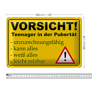 Blechschild Spruch 30x20cm Vorsicht Teenager in Pubertät