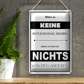 Blechschild Spruch 20x30cm Erwarte nichts von Anderen