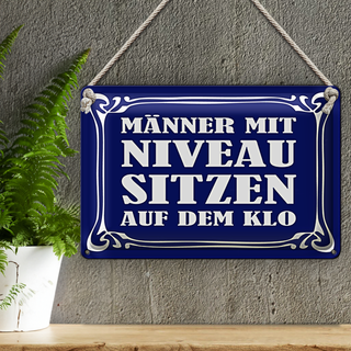 Blechschild Spruch 30x20cm Männer Niveau sitzen auf Klo