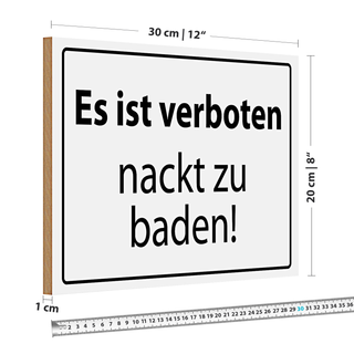 Holzschild Verbotsschild 30x20cm Verboten nackt zu baden