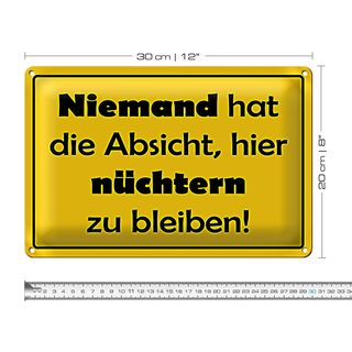 Blechschild Spruch 30x20cm Keine Absicht nüchtern zu bleiben