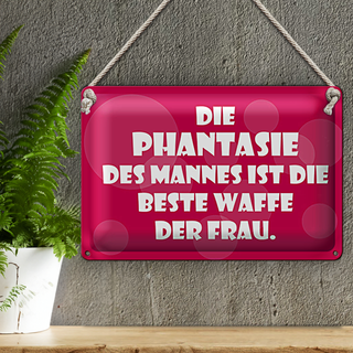 Blechschild Spruch 30x20cm Beste Waffe der Frau Phantasie