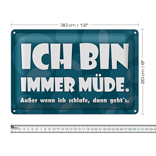Blechschild Spruch 30x20cm Ich bin immer müde