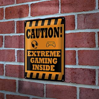 Blechschild Hinweis 20x30cm Caution extreme gaming inside
