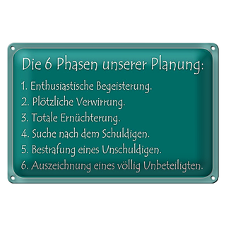 Blechschild Spruch 30x20cm Die 6 Phasen unserer Planung