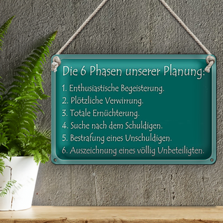 Blechschild Spruch 30x20cm Die 6 Phasen unserer Planung