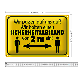 Blechschild Hinweis 30x20cm Sicherheitsabstand 2 Meter
