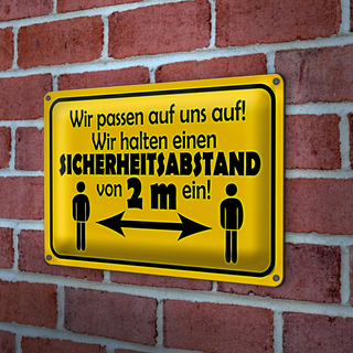 Blechschild Hinweis 30x20cm Sicherheitsabstand 2 Meter