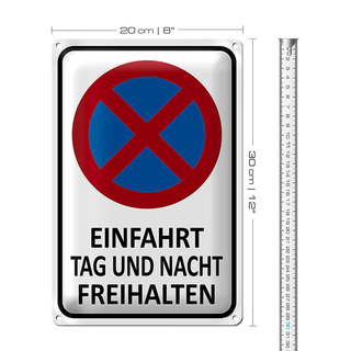 Blechschild Hinweis 20x30cm Einfahrt Tag und Nacht freihalten