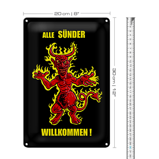 Blechschild Spruch 20x30cm Alle Sünder willkommen (Teufel)