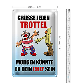 Blechschild Spruch 20x30cm Grüße jeden Trottel könnte Chef sein