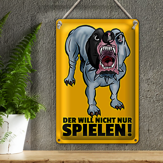Blechschild Spruch 20x30cm Der will nicht nur spielen Hund