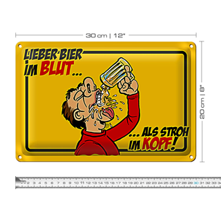 Blechschild 30x20cm Bier im Blut als Stroh im Kopf tin sig