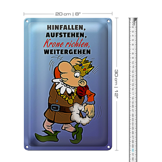Blechschild Spruch 20x30cm Hinfallen aufstehen Krone Richten