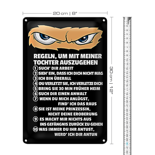Blechschild Spruch 20x30cm Regeln um mit Tochter auszugehen