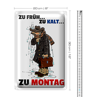 Blechschild Spruch 20x30cm Zu früh zu kalt zu Montag