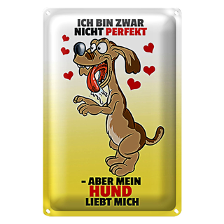 Blechschild Spruch 20x30cm nicht perfekt aber Hund liebt mich Schiild