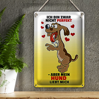 Blechschild Spruch 20x30cm nicht perfekt aber Hund liebt mich Schiild