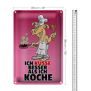 Blechschild Spruch 20x30cm Ich küsse besser als ich koche